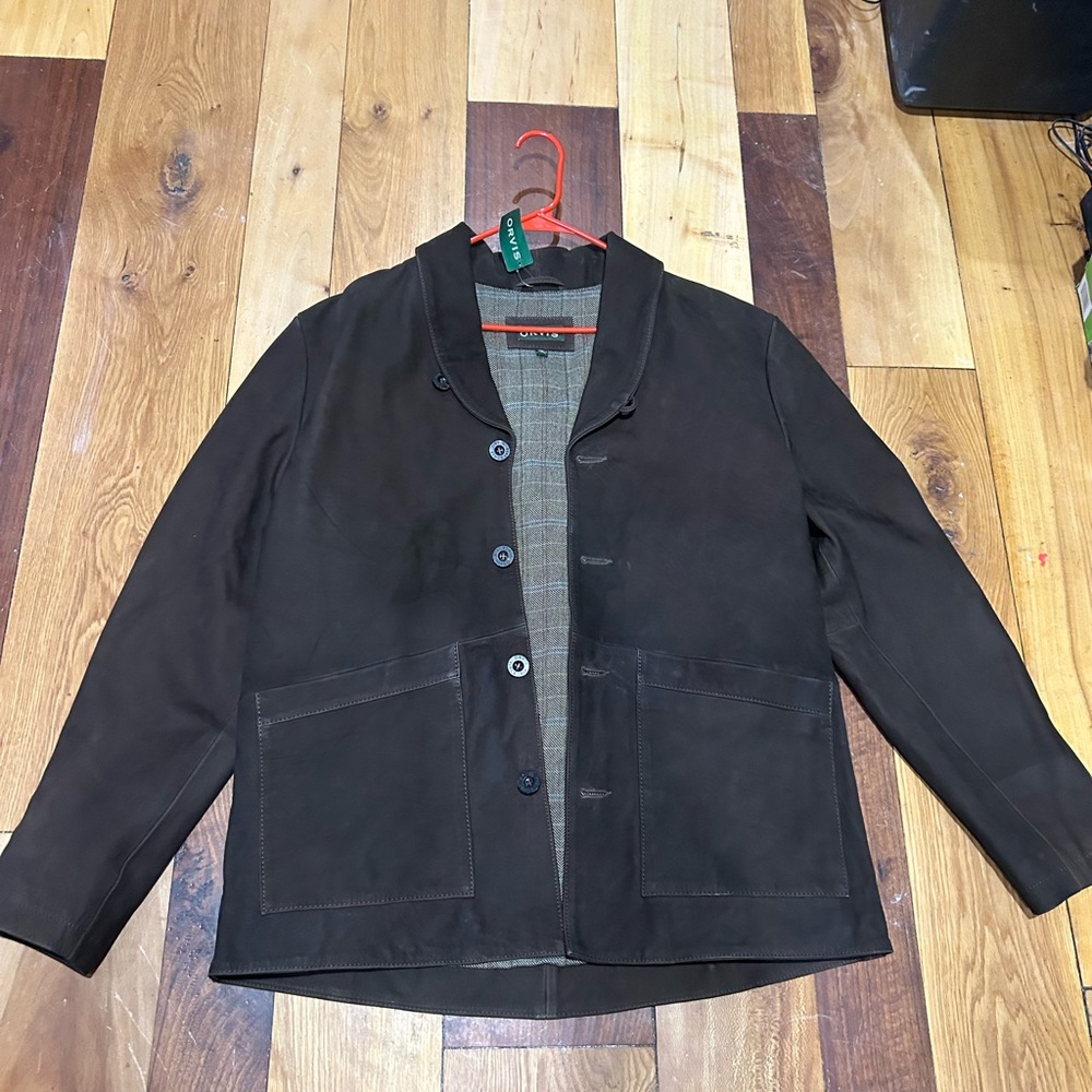 New Orvis Shawl Leather Jacket Brown Men's size Large NEW - Picture 2 of 6